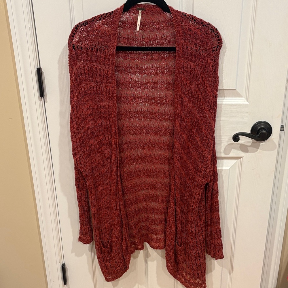 Free People Rust Open Knit Cardigan